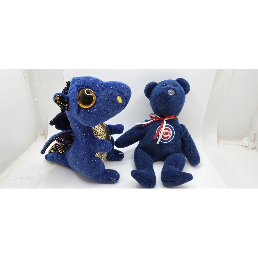 TY BEANIE BABIES ** Dusty the Bear and Ty - 'Saffire" Dragon